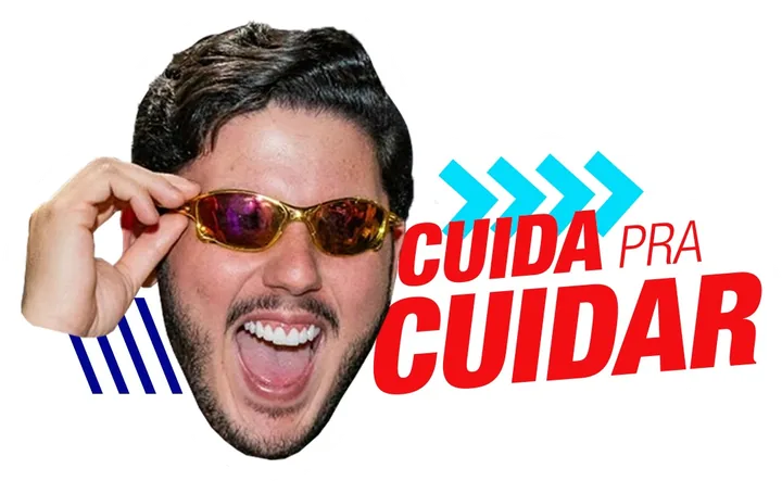 Adesivo: Alvinho Lira de óculos escuros com o slogan Cuida pra cuidar