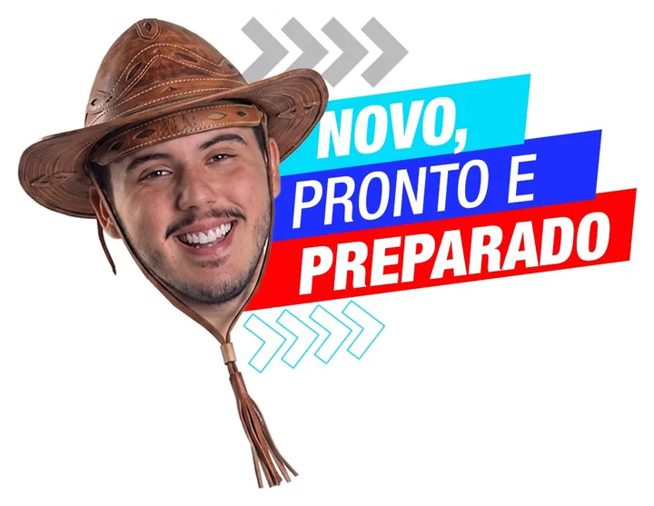 Adesivo: Alvinho Lira de chapéu de couro com o slogan Novo, pronto e preparado